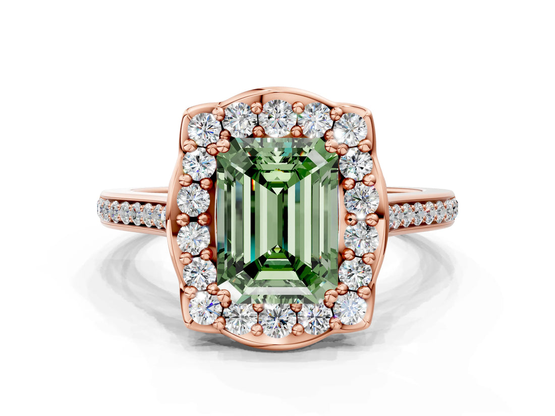 Rose gold Fancy Green Emerald  Halo Round Diamond Pave Band with Four-Prong Setting_38