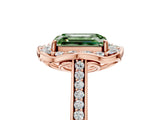 Rose gold Fancy Green Emerald  Halo Round Diamond Pave Band with Four-Prong Setting_43