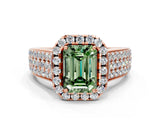 Rose gold Fancy Green Emerald  Halo Round Diamond Pave Band with Prong Setting 1