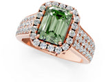 Rose gold Fancy Green Emerald  Halo Round Diamond Pave Band with Prong Setting 2