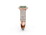 Rose gold Fancy Green Emerald  Halo Round Diamond Pave Band with Prong Setting 3