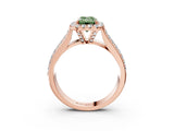 Rose gold Fancy Green Emerald  Halo Round Diamond Pave Band with Prong Setting 4