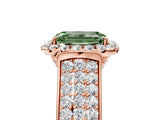 Rose gold Fancy Green Emerald  Halo Round Diamond Pave Band with Prong Setting