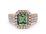 Rose gold Fancy Green Emerald  Halo Round Diamond Pave Band with Prong Setting_26
