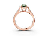 Rose gold Fancy Green Emerald  Halo Round Diamond Pave Band with Prong Setting_29