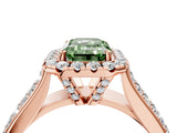 Rose gold Fancy Green Emerald  Halo Round Diamond Pave Band with Prong Setting_30