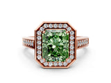 Rose gold Fancy Green Emerald  Halo Solitaire Diamond Ring with Pave Band and Bezel Setting_50