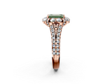 Rose gold Fancy Green Emerald  Halo Split Shank Diamond Engagement Ring with Pave Band and Four-Prong Setting_56