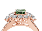Rose gold Fancy Green Emerald  Halo Split Shank Diamond Engagement Ring with Prong Setting_23