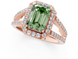 Rose gold Fancy Green Emerald  Halo Split Shank Diamond Ring with Four-Prong Setting_33