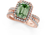Rose gold Fancy Green Emerald  Halo Split Shank Diamond Ring with Pavé Setting 1