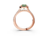 Rose gold Fancy Green Emerald  Halo Split Shank Diamond Ring with Pavé Setting 3