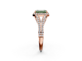 Rose gold Fancy Green Emerald  Halo Split Shank Diamond Ring with Prong Setting_22