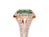 Rose gold Fancy Green Emerald  Halo Split Shank Diamond Ring with Prong Setting_25
