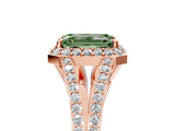 Rose gold Fancy Green Emerald  Halo Split Shank Pave Diamond Ring with Four-Prong Setting_54