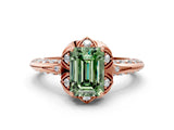 Rose gold Fancy Green Emerald  Halo Split Shank Pave Diamond Ring with Petal Prong Setting_20
