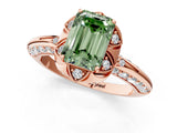 Rose gold Fancy Green Emerald  Halo Split Shank Pave Diamond Ring with Petal Prong Setting_21