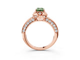Rose gold Fancy Green Emerald  Halo Split Shank Pave Diamond Ring with Petal Prong Setting_23