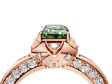 Rose gold Fancy Green Emerald  Halo Split Shank Pave Diamond Ring with Petal Prong Setting_24