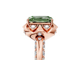 Rose gold Fancy Green Emerald  Halo Split Shank Pave Diamond Ring with Petal Prong Setting_25