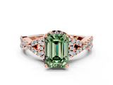 Rose gold Fancy Green Emerald  Halo Twist Band Solitaire Prong Setting Ring_75