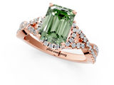 Rose gold Fancy Green Emerald  Halo Twist Band Solitaire Prong Setting Ring_76