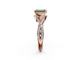 Rose gold Fancy Green Emerald  Halo Twist Band Solitaire Prong Setting Ring_77