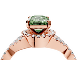 Rose gold Fancy Green Emerald  Halo Twist Band Solitaire Prong Setting Ring_79