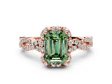 Rose gold Fancy Green Emerald  Halo Twist Band Solitaire Ring with Six-Prong Setting_33