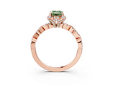 Rose gold Fancy Green Emerald  Halo Twist Band Solitaire Ring with Six-Prong Setting_36