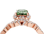 Rose gold Fancy Green Emerald  Halo Twist Band Solitaire Ring with Six-Prong Setting_37