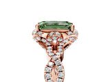 Rose gold Fancy Green Emerald  Halo Twist Band Solitaire Ring with Six-Prong Setting_38