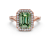 Rose gold Fancy Green Emerald  Halo Twist Band Solitaire Ring_20