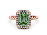 Rose gold Fancy Green Emerald  Halo Twisted Band Four-Prong Diamond Ring_21