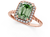 Rose gold Fancy Green Emerald  Halo Twisted Band Four-Prong Diamond Ring_22