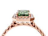 Rose gold Fancy Green Emerald  Halo Twisted Band Four-Prong Diamond Ring_25