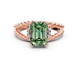 Rose gold Fancy Green Emerald  Halo Twisted Band Four-Prong Ring_32
