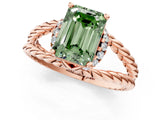 Rose gold Fancy Green Emerald  Halo Twisted Band Four-Prong Ring_33