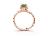 Rose gold Fancy Green Emerald  Halo Twisted Band Four-Prong Ring_35