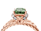 Rose gold Fancy Green Emerald  Halo Twisted Band Four-Prong Ring_36