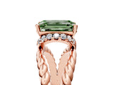 Rose gold Fancy Green Emerald  Halo Twisted Band Four-Prong Ring_37