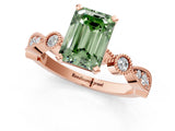 Rose gold Fancy Green Emerald  Milgrain Bezel Diamond Engagement Ring with Solitaire Prong Setting_142