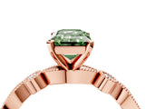 Rose gold Fancy Green Emerald  Milgrain Bezel Diamond Engagement Ring with Solitaire Prong Setting_145