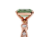 Rose gold Fancy Green Emerald  Milgrain Bezel Diamond Engagement Ring with Solitaire Prong Setting_146