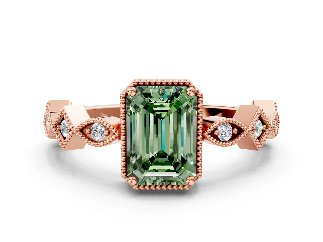 Rose gold Fancy Green Emerald  Milgrain Marquise Diamond Twist Band Ring_62
