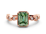 Rose gold Fancy Green Emerald  Milgrain Marquise Diamond Twist Band Ring_62