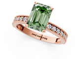 Rose gold Fancy Green Emerald  Milgrain Pave Diamond Engagement Ring with Four-Prong Setting_156