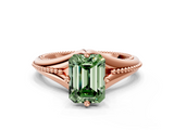 Rose gold Fancy Green Emerald  Solitaire Beaded Band Six-Prong Setting