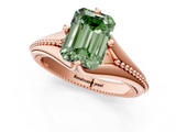 Rose gold Fancy Green Emerald  Solitaire Beaded Band Six-Prong Setting_1