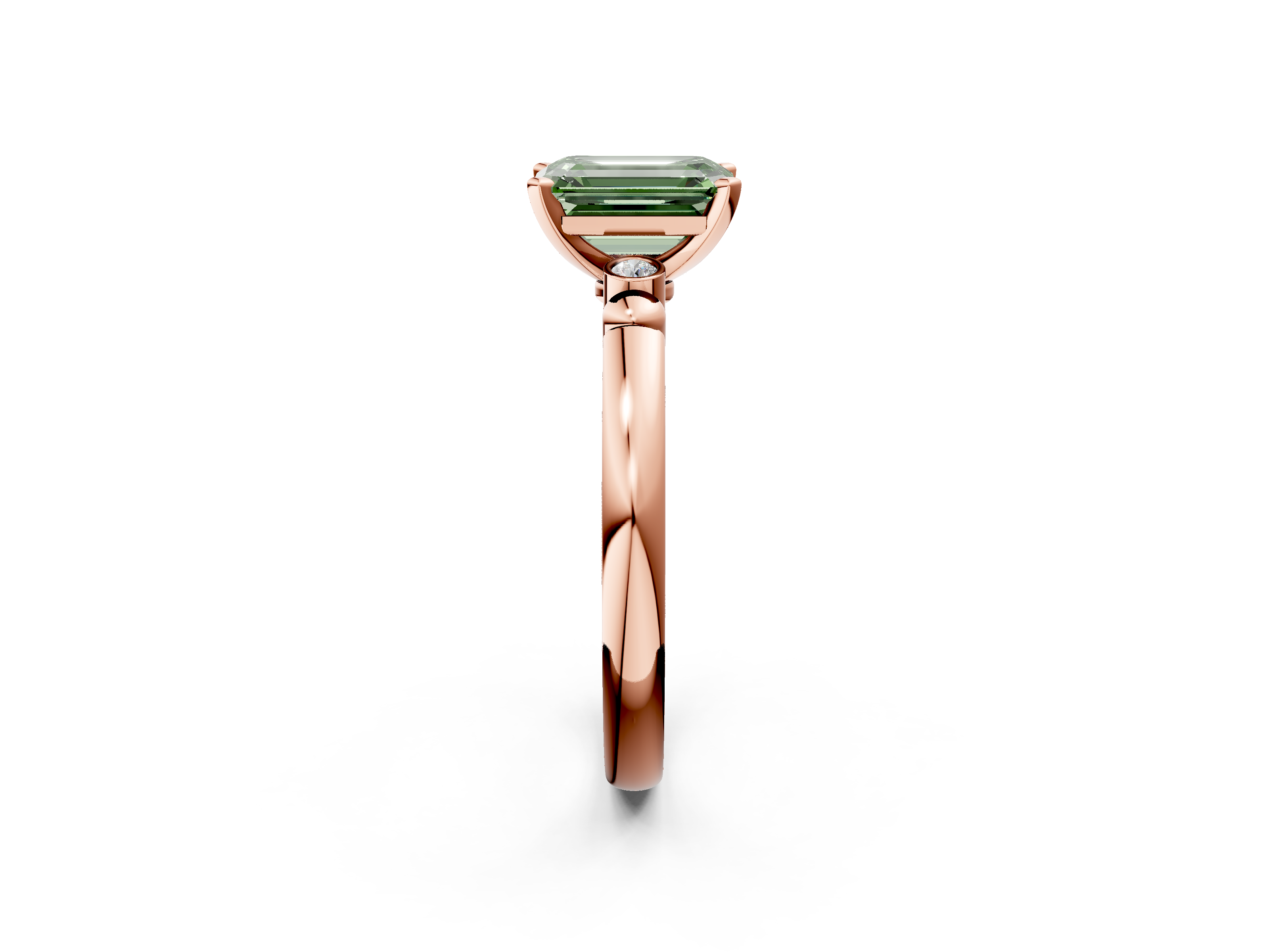 Rose gold Fancy Green Emerald  Solitaire Beaded Band with Four-Prong Setting_46